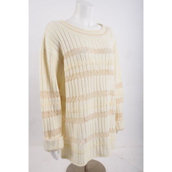 Zara Womens Combination Pointelle Sweater Lace L Off-White Ecru 4331/130 NWT - Picture 2 of 6